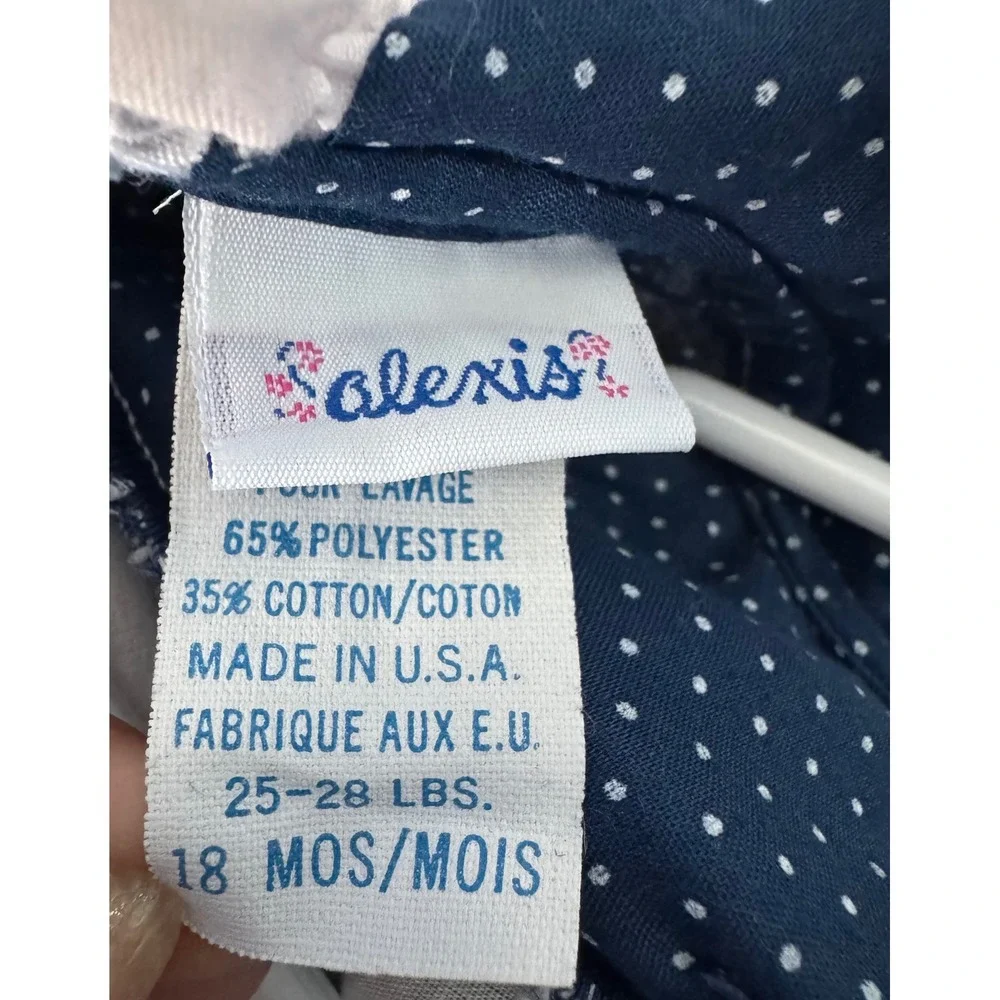 Vintage Alexis Girls Navy Blue Polka Dot Eyelet Lace Dress 18 Months Made in USA